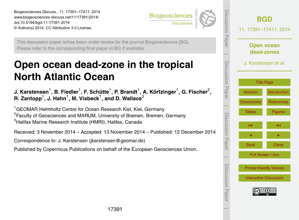 Open Ocean Dead-Zones in the Tropical J I Northeast Atlantic