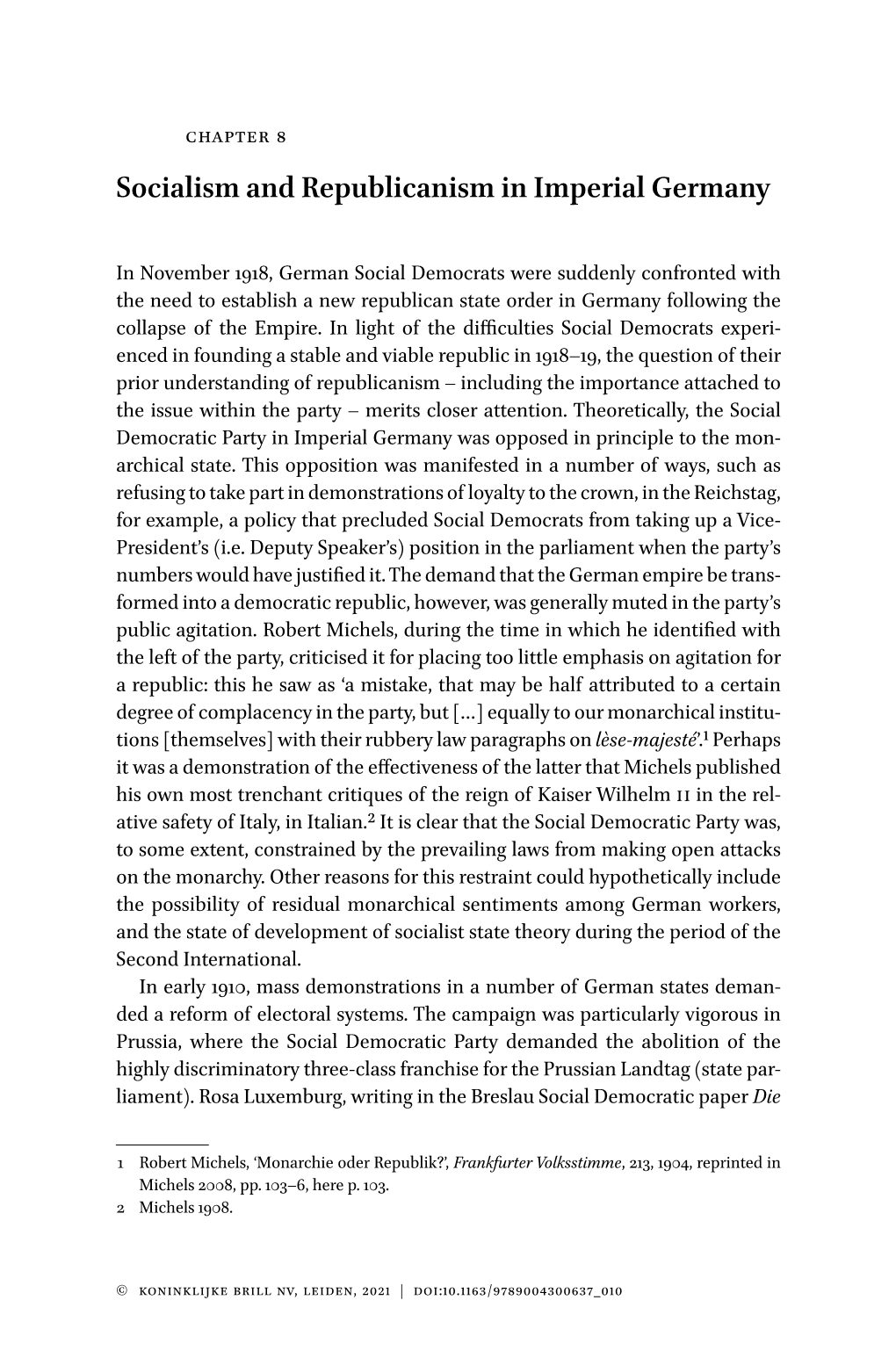 Socialism and Republicanism in Imperial Germany