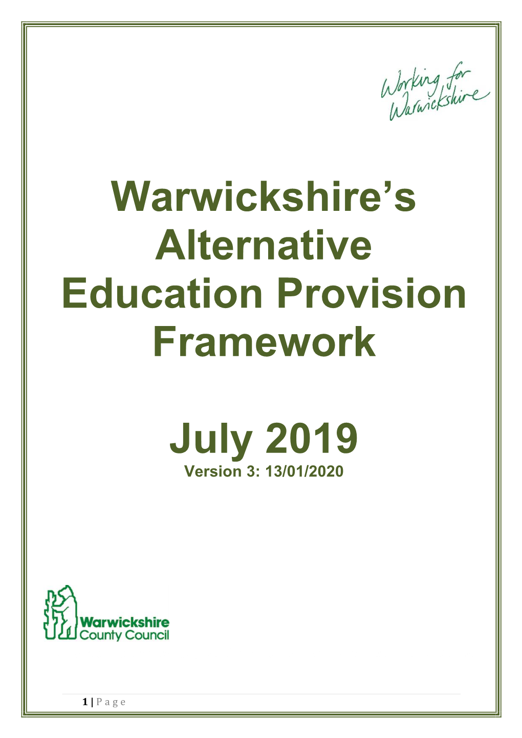Warwickshire's Alternative Education Provision Framework July 2019