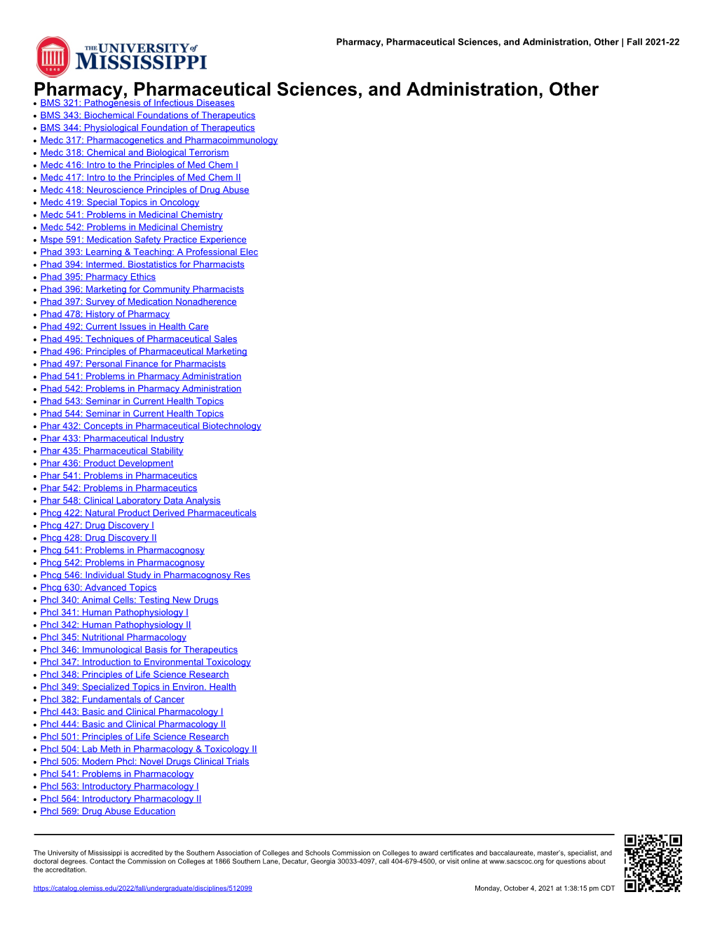 Pharmacy, Pharmaceutical Sciences, and Administration, Other | Fall 2021-22