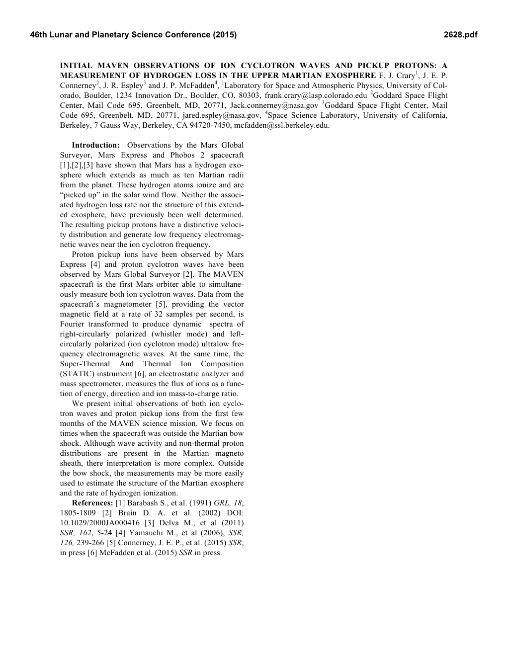 Initial Maven Observations of Ion Cyclotron Waves and Pickup Protons: a Measurement of Hydrogen Loss in the Upper Martian Exosphere F