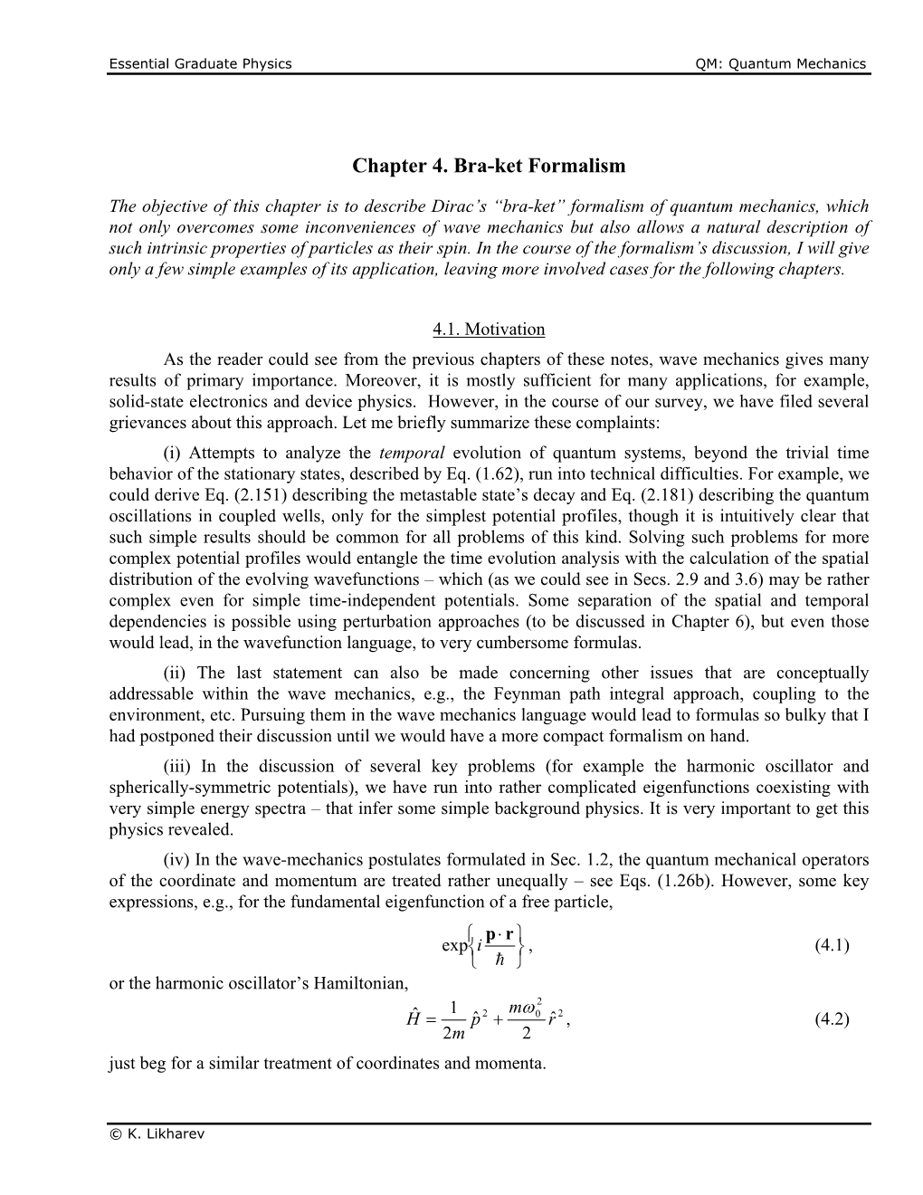 Chapter 4. Bra-Ket Formalism