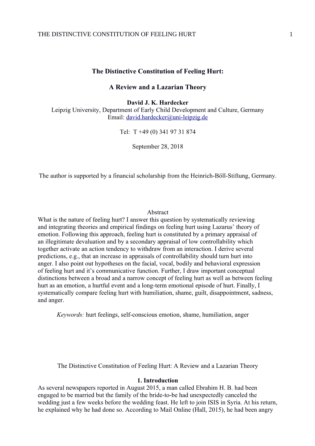 The Distinctive Constitution of Feeling Hurt: a Review and a Lazarian Theory