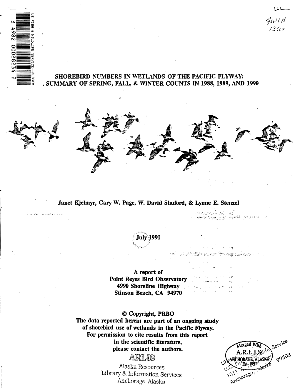 Shorebird Numbers in Wetlands of the Pacific Flyway: ~ Summary of Spring, Fall, & Winter Counts in 1988, 1989, and 1990