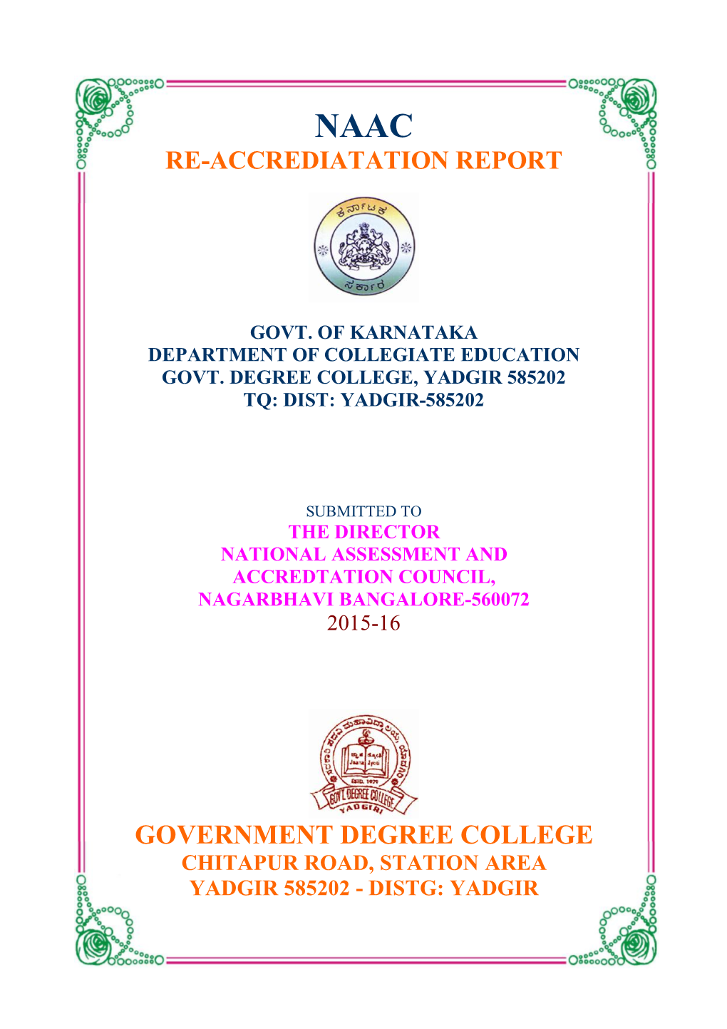 Government Degree College Chitapur Road, Station Area Yadgir 585202 - Distg: Yadgir