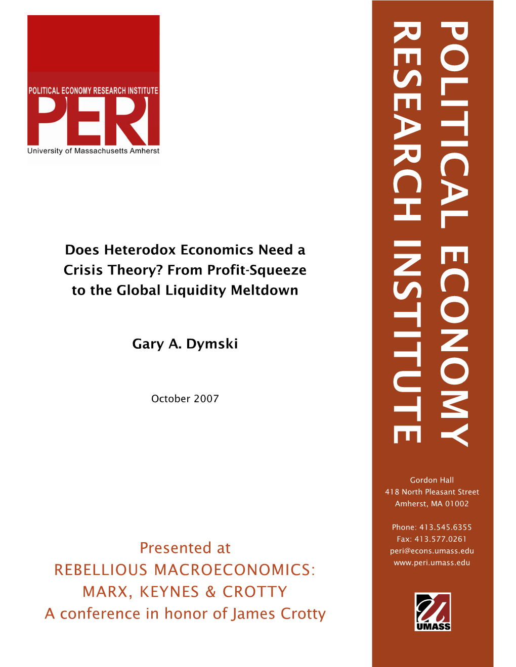 Political Economy Research Institute, University of Massachusetts at Amherst, December