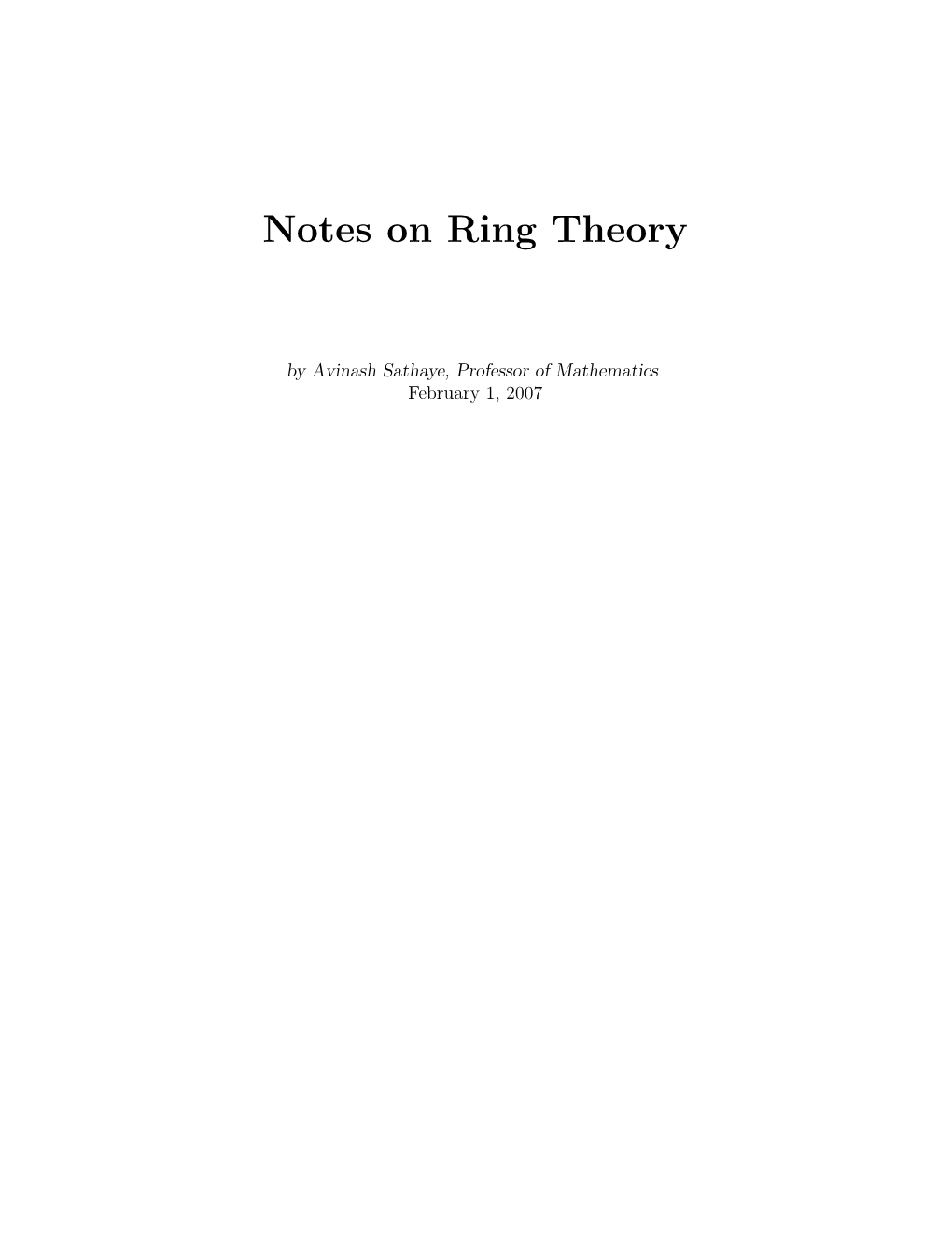 Notes on Ring Theory