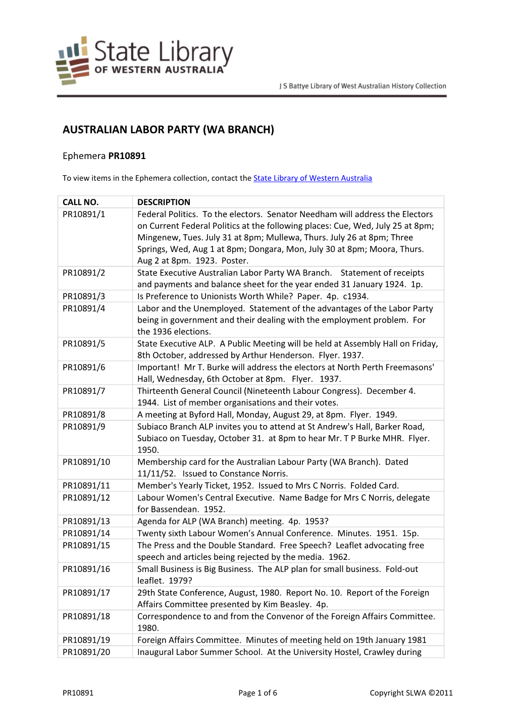 Australian Labor Party (Wa Branch)