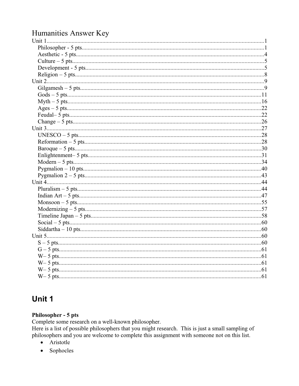 Humanities Answer Key