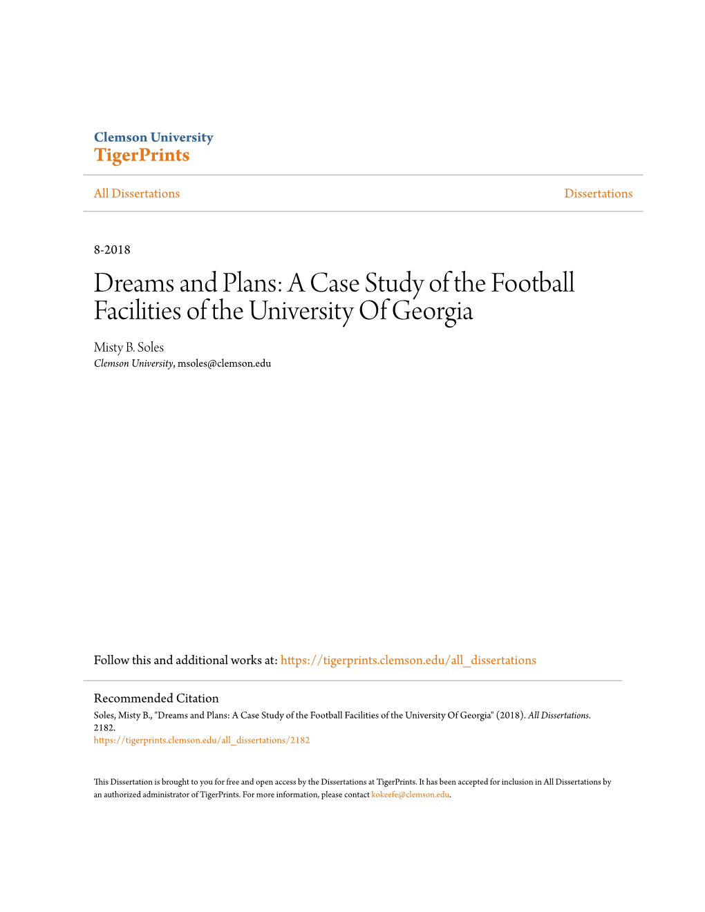 A Case Study of the Football Facilities of the University of Georgia Misty B