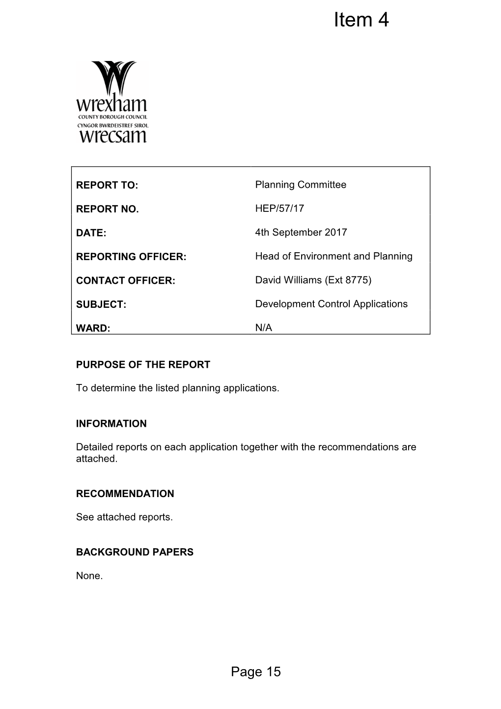 Agenda Document for Planning Committee, 04/09/2017