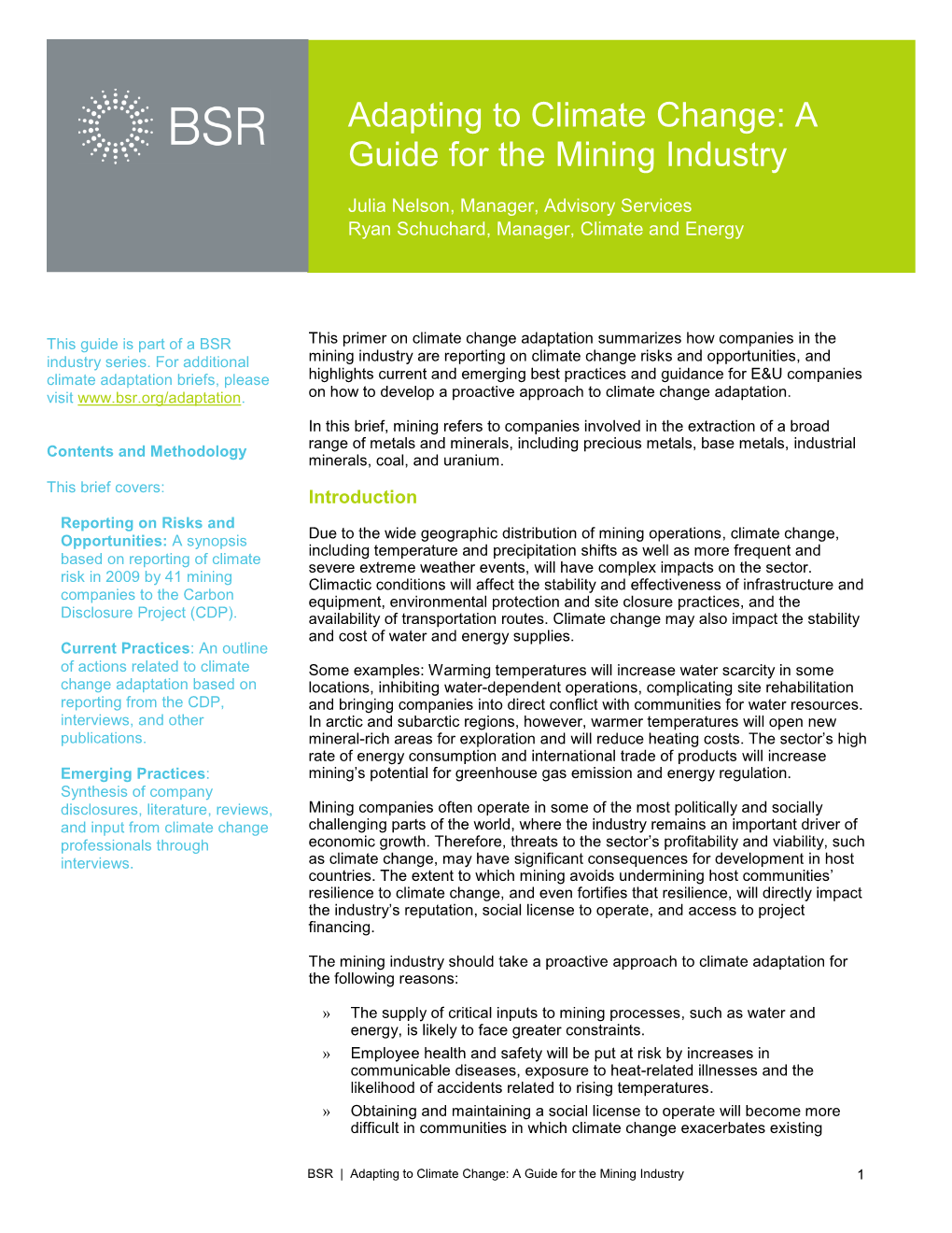 Adapting to Climate Change: a Guide for the Mining Industry