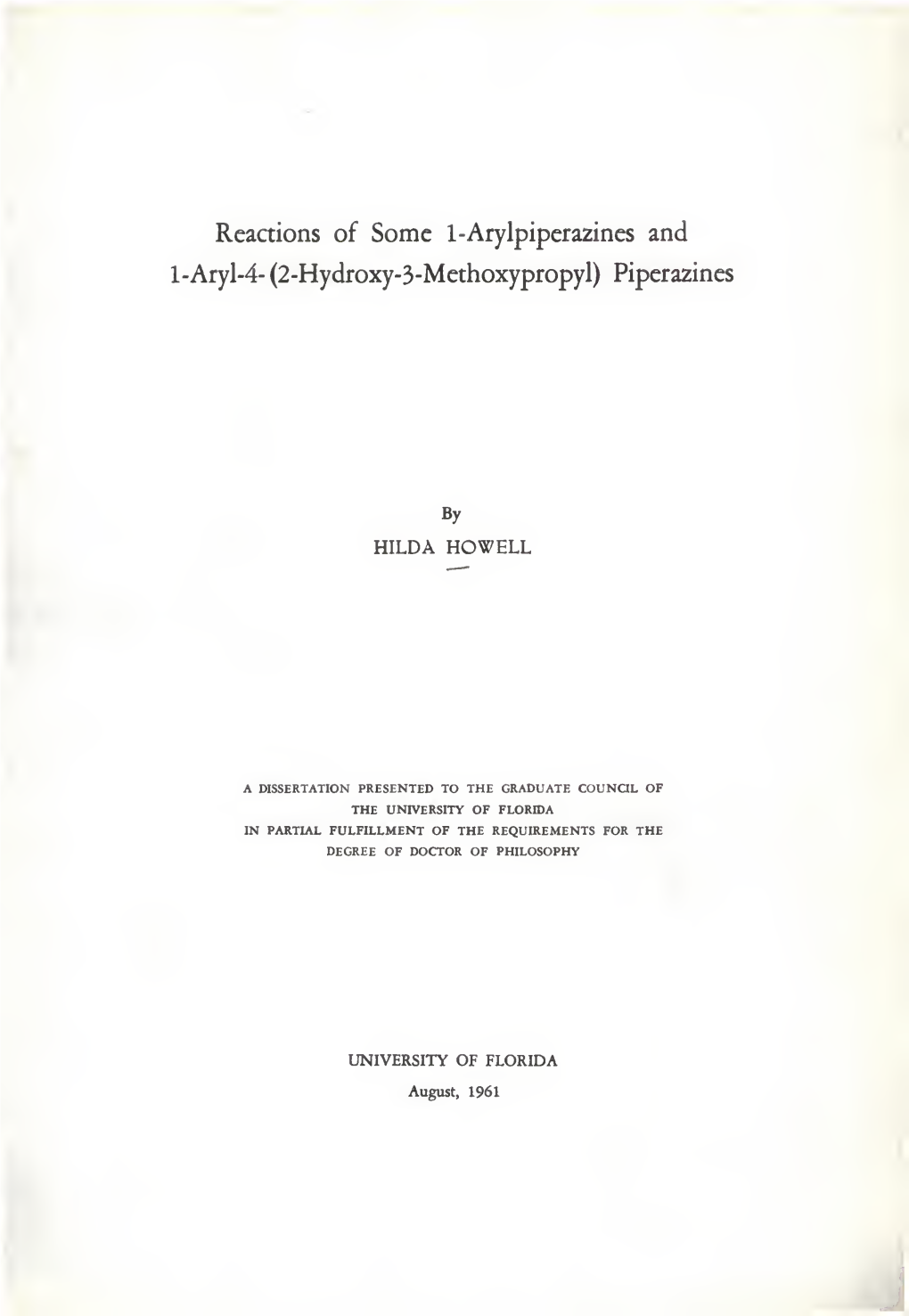 Reactions of Some 1-Arylpiperazines and 1-Aryl-4-(2-Hydroxy-3