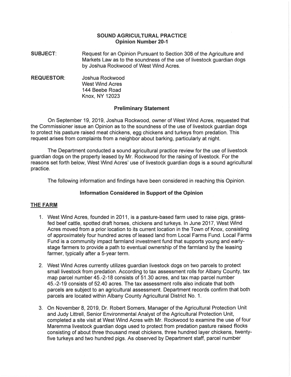 SOUND AGRICULTURAL PRACTICE Opinion Number 20-1