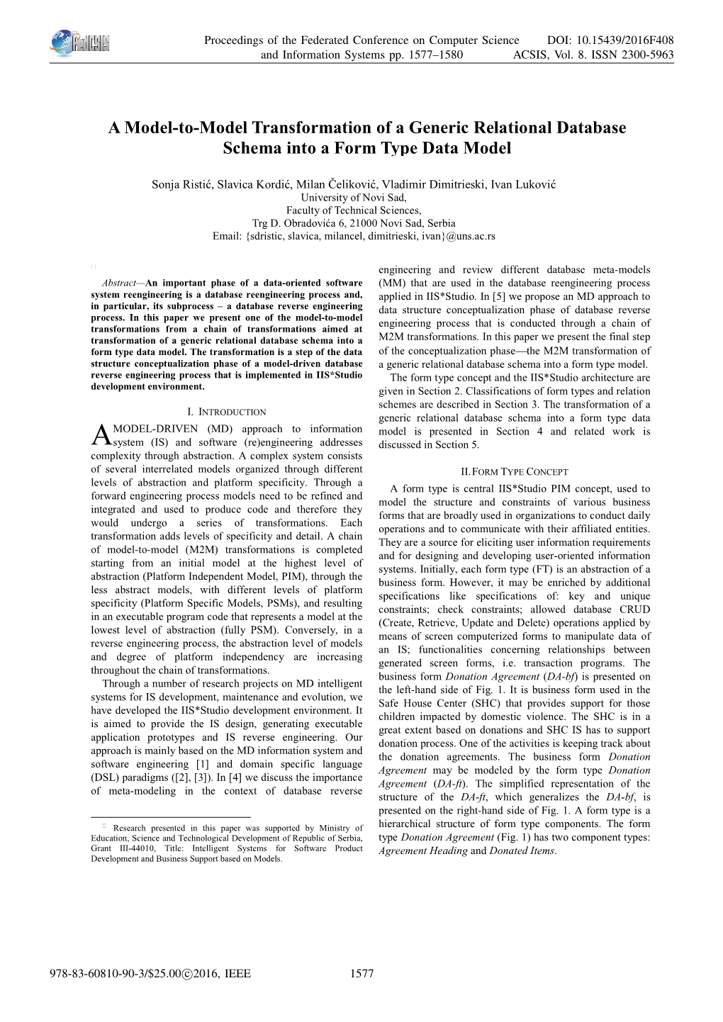 A Model-To-Model Transformation of a Generic Relational Database Schema Into a Form Type Data Model