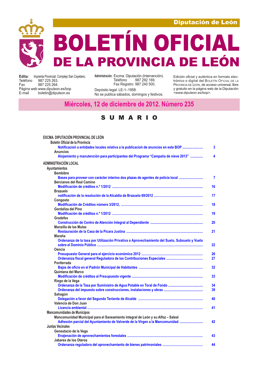 Boletín Oficial De La Provincia De León