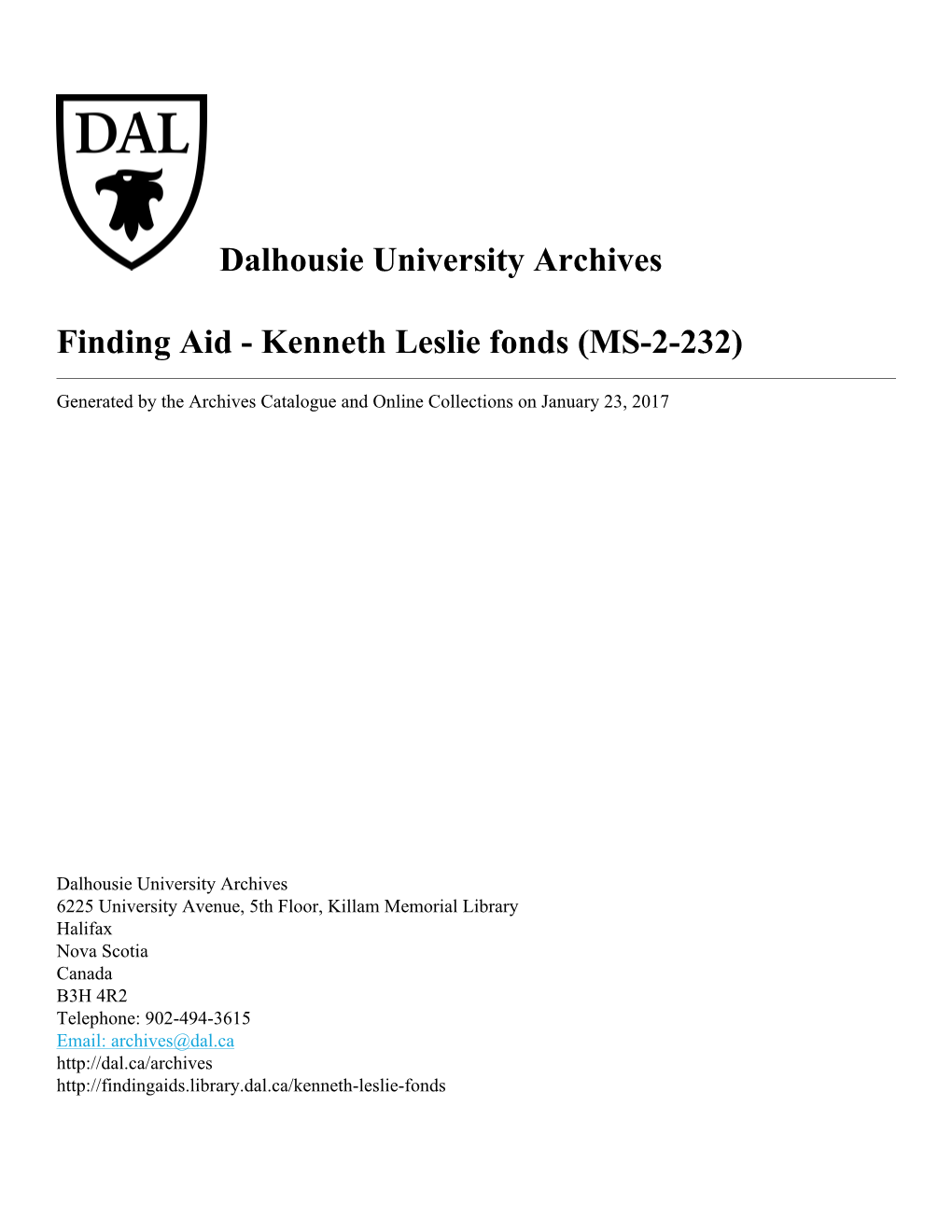 Kenneth Leslie Fonds (MS-2-232)