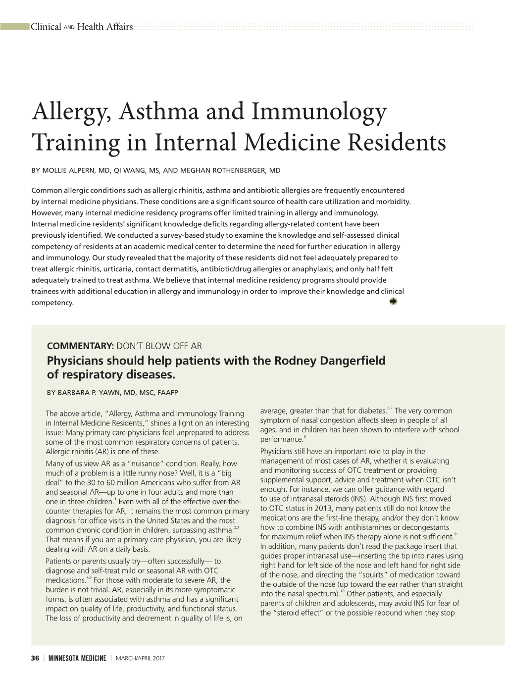Allergy, Asthma and Immunology Training in Internal Medicine Residents