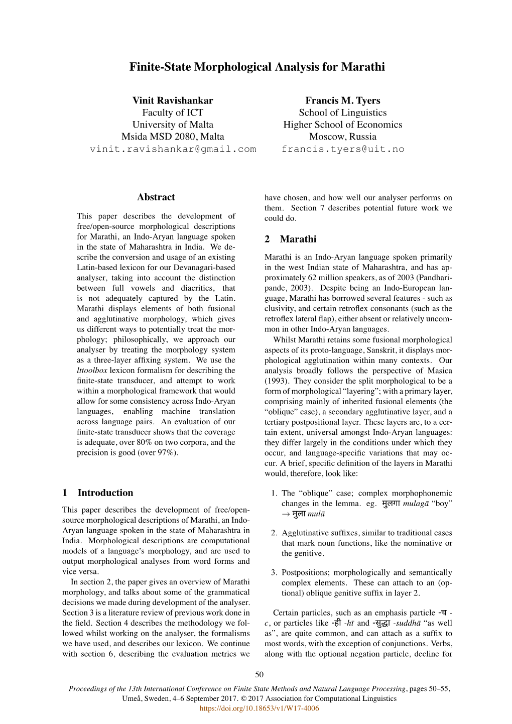 Finite-State Morphological Analysis for Marathi