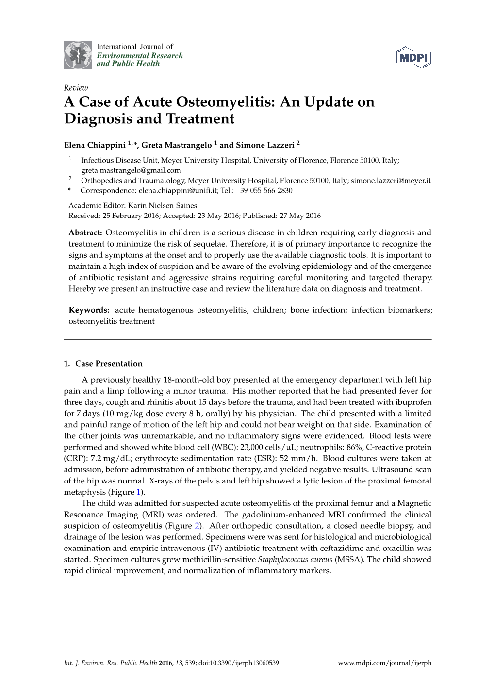 A Case of Acute Osteomyelitis: an Update on Diagnosis and Treatment