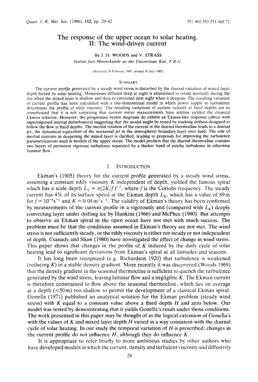 The Response of the Upper Ocean to Solar Heating II