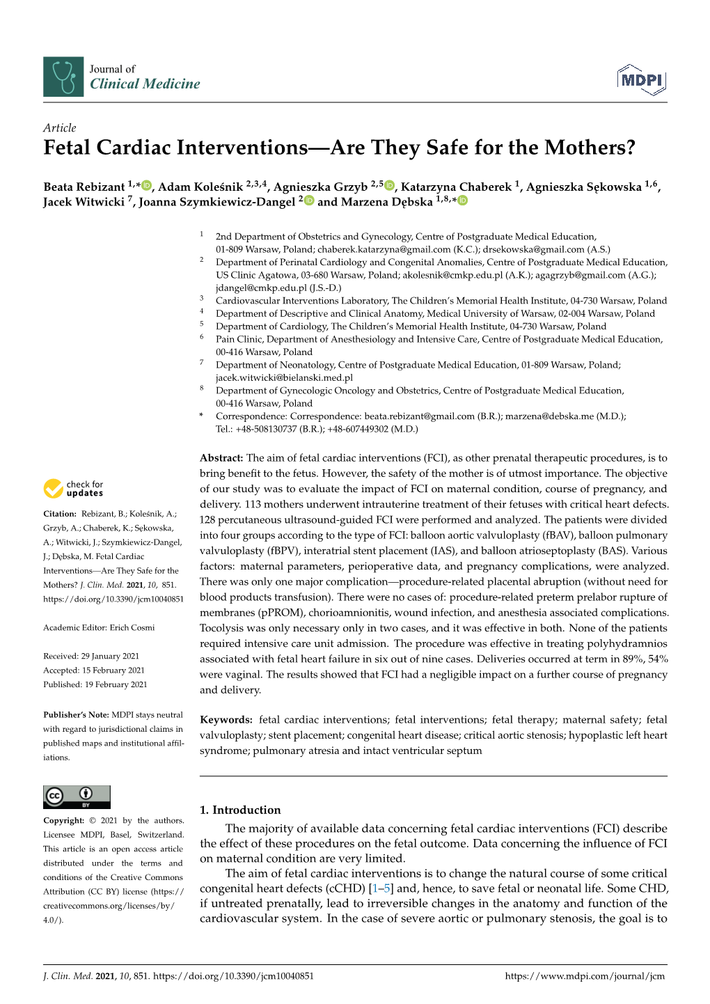 Fetal Cardiac Interventions—Are They Safe for the Mothers?