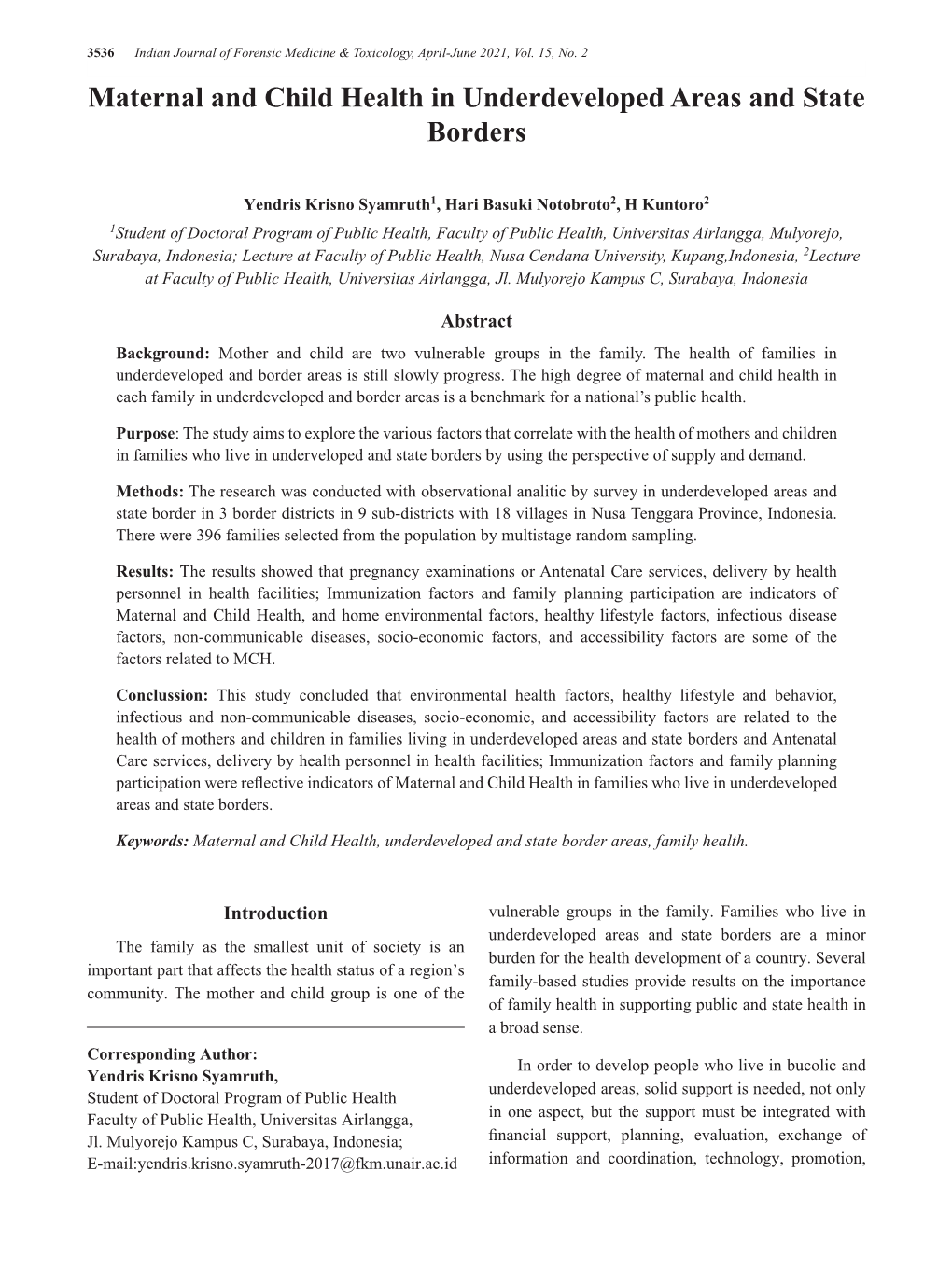 Maternal and Child Health in Underdeveloped Areas and State Borders