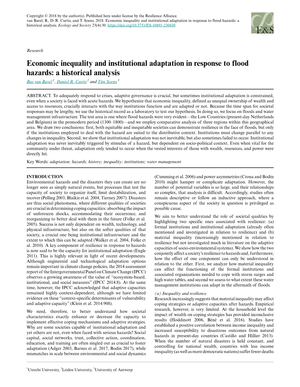 Economic Inequality and Institutional Adaptation in Response to Flood Hazards: a Historical Analysis