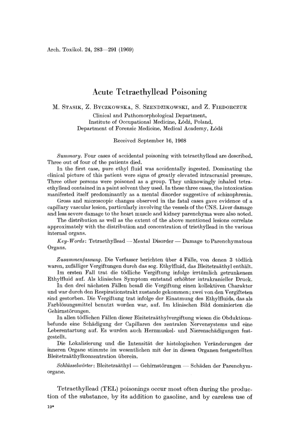 Acute Tetraethyllead Poisoning