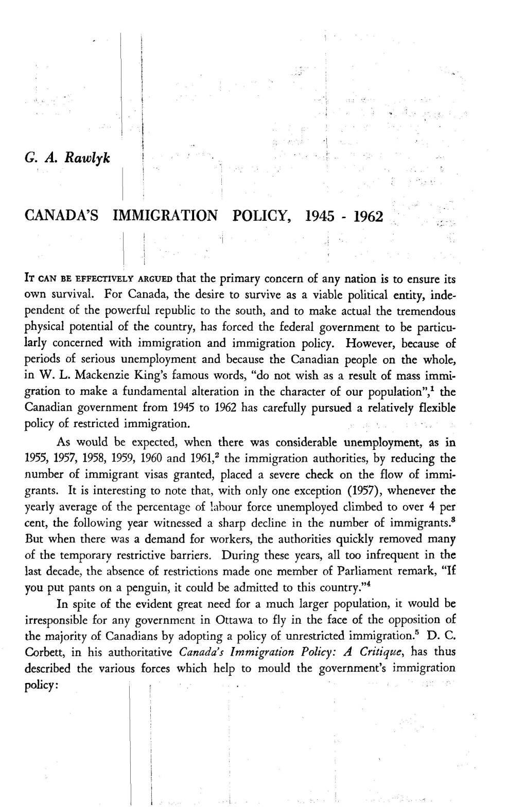 Canada's Immigration Policy, 1945 - 1962