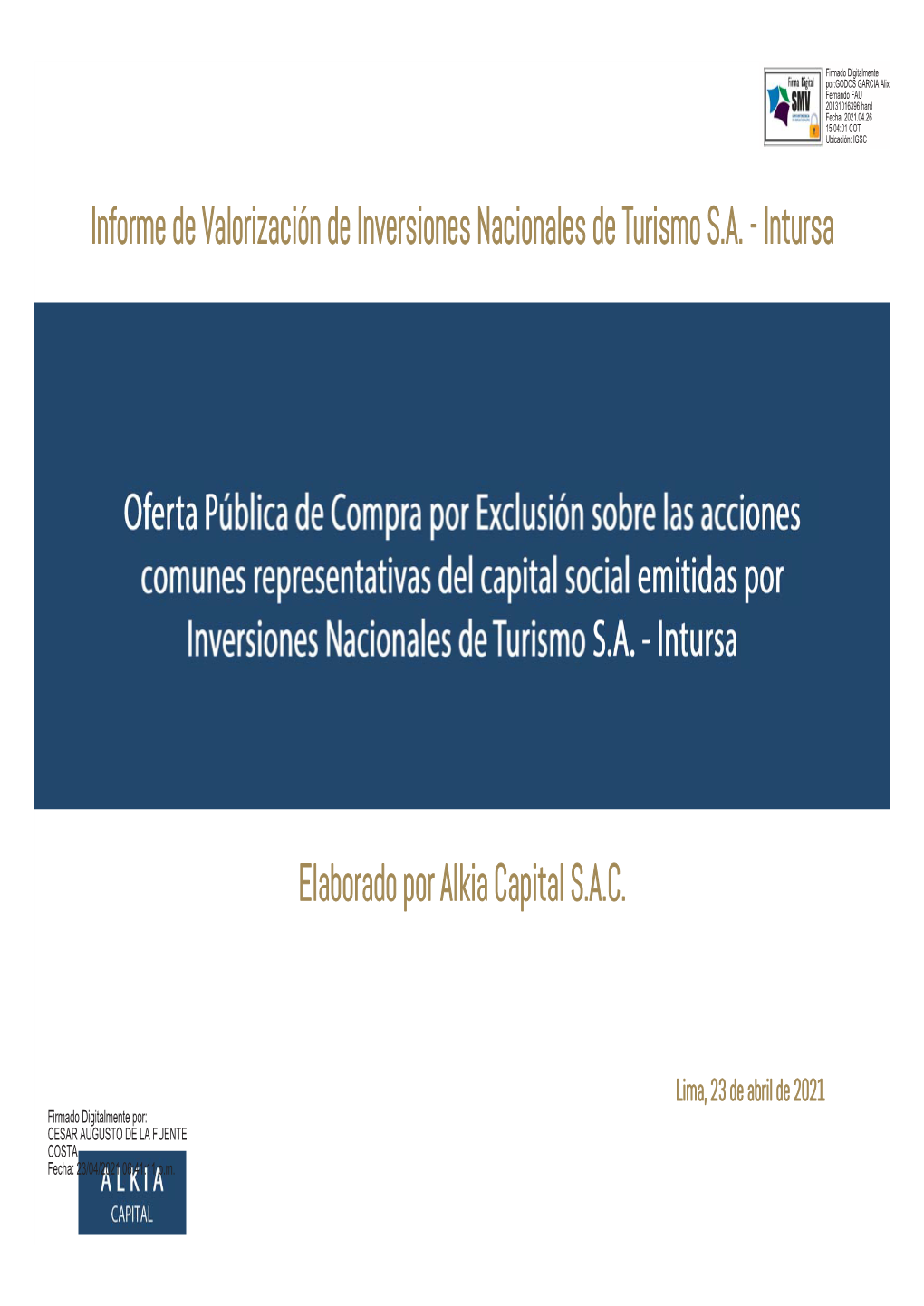 Elaborado Por Alkia Capital S.A.C. Informe De Valorización De