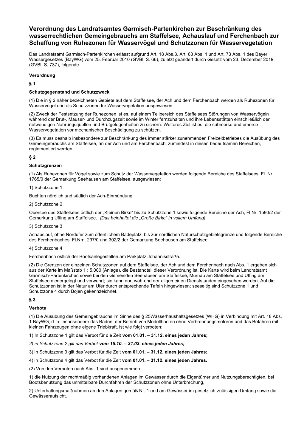 Verordnung Des Landratsamtes Garmisch-Partenkirchen Zur