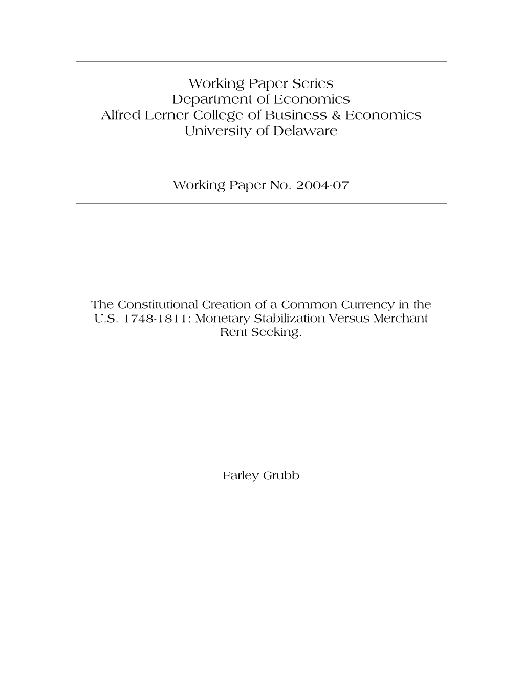 Working Paper Series Department of Economics Alfred Lerner College of Business & Economics University of Delaware