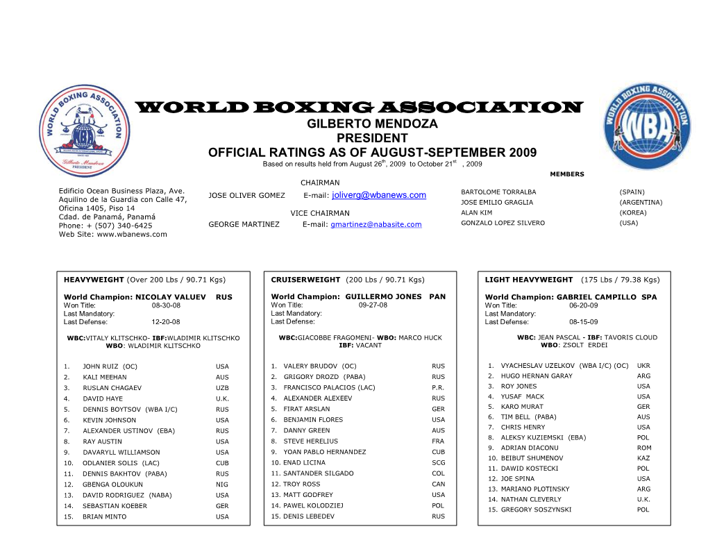 World Boxing Association Gilberto Mendoza