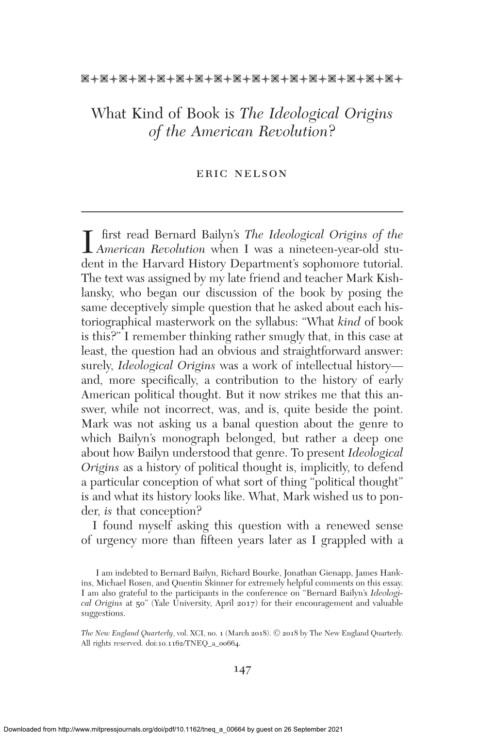 What Kind of Book Is the Ideological Origins of the American Revolution?