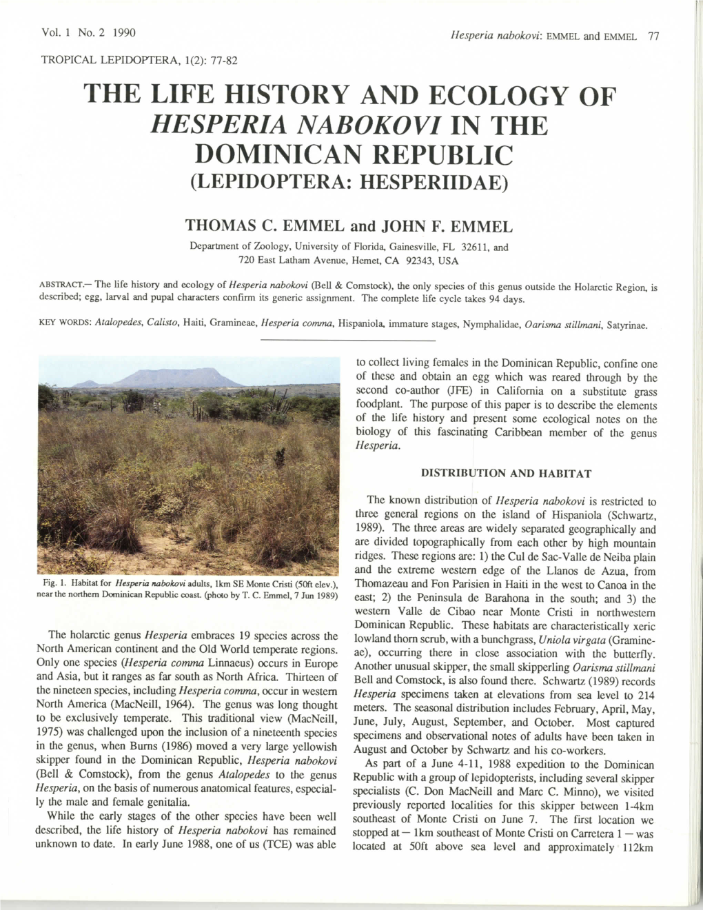 The Life History and Ecology of Hesperia Nabokovi in the Dominican Republic (Lepidoptera: Hesperiidae)