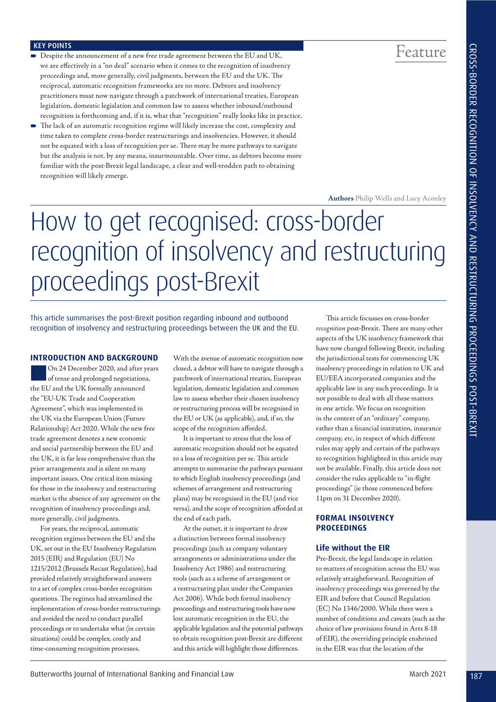 Cross-Border Recognition of Insolvency and Restructuring Proceedings Post-Brexit