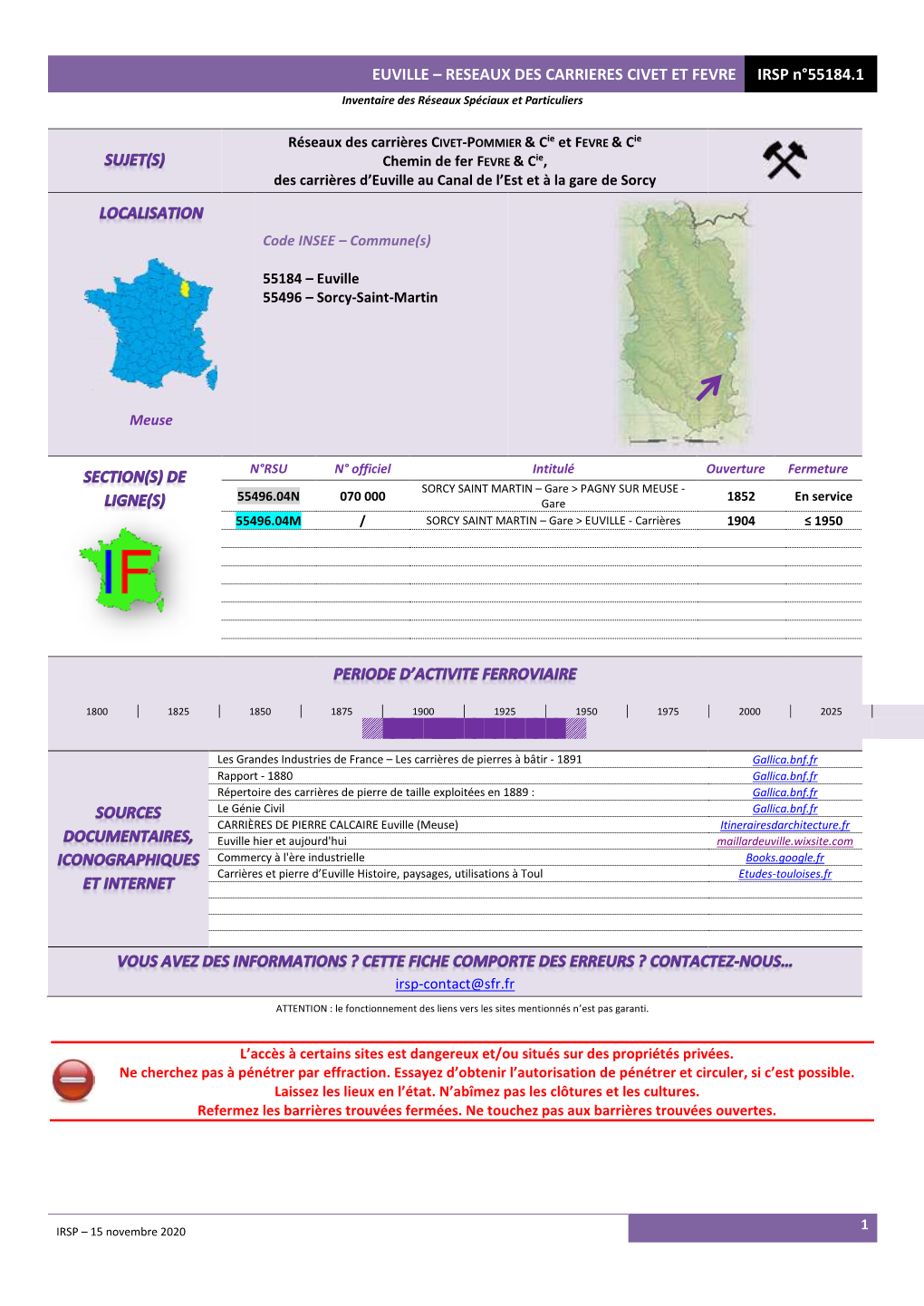 RESEAUX DES CARRIERES CIVET ET FEVRE IRSP N°55184.1 Inventaire Des Réseaux Spéciaux Et Particuliers