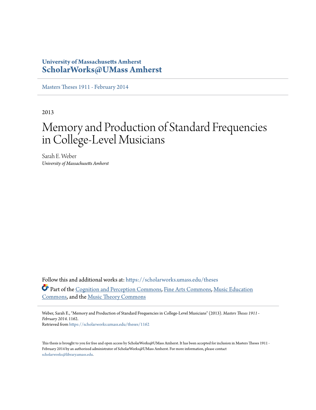 Memory and Production of Standard Frequencies in College-Level Musicians Sarah E