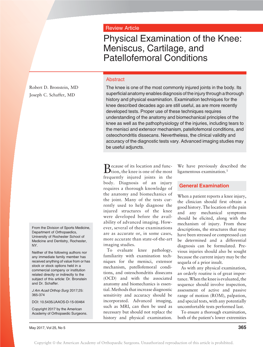 Physical Examination of the Knee: Meniscus, Cartilage, and Patellofemoral Conditions