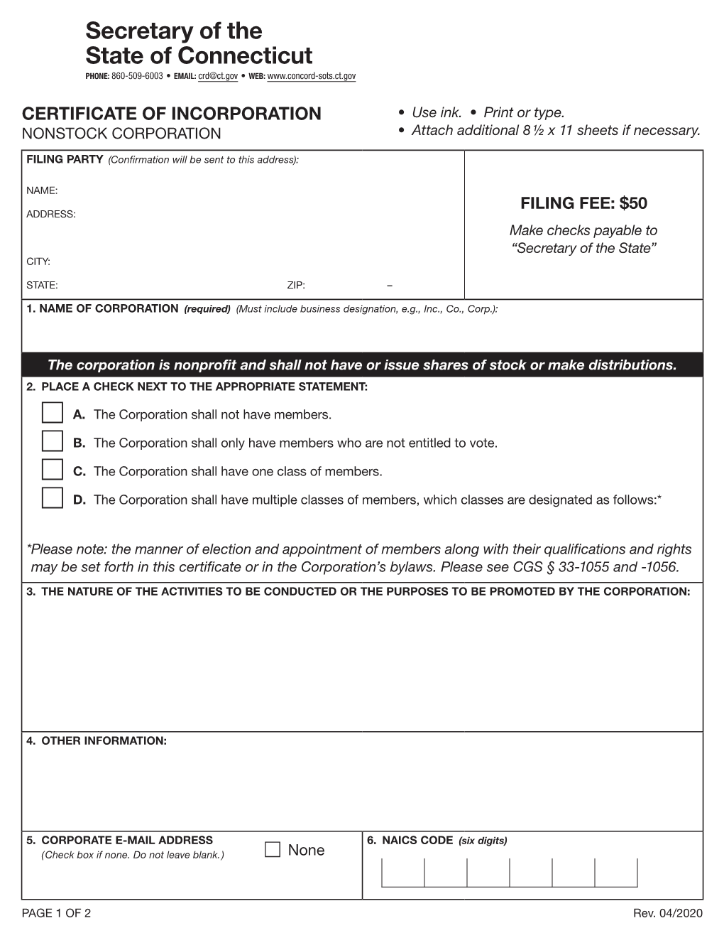 Certificate of Incorporation (Nonstock Corporation)