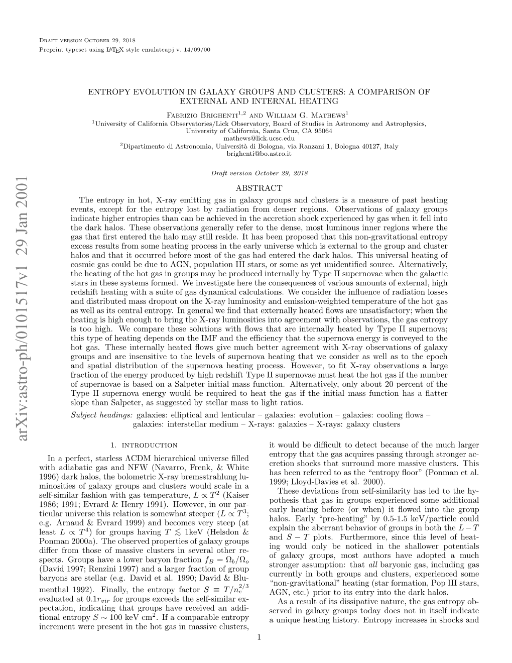 Arxiv:Astro-Ph/0101517V1 29 Jan 2001