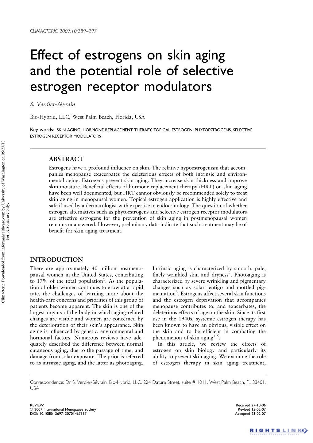 Effect of Estrogens on Skin Aging and the Potential Role of Selective Estrogen Receptor Modulators