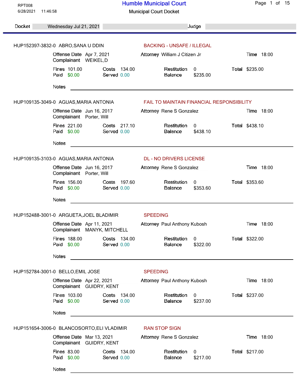 Pre-Trial July 21, 2021 at 600Pm