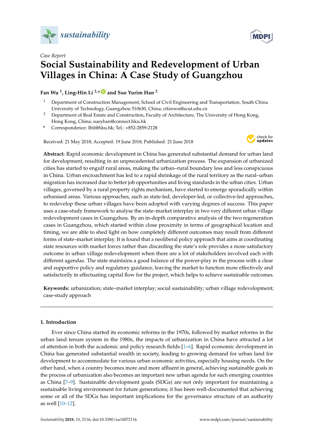 Social Sustainability and Redevelopment of Urban Villages in China: a Case Study of Guangzhou