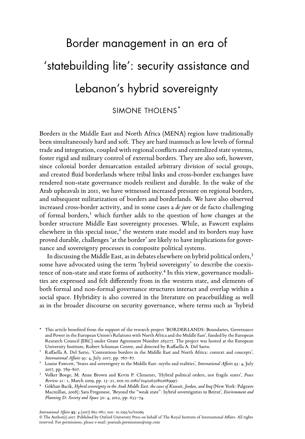 'Statebuilding Lite': Security Assistance and Lebanon's Hybrid Sovereignty