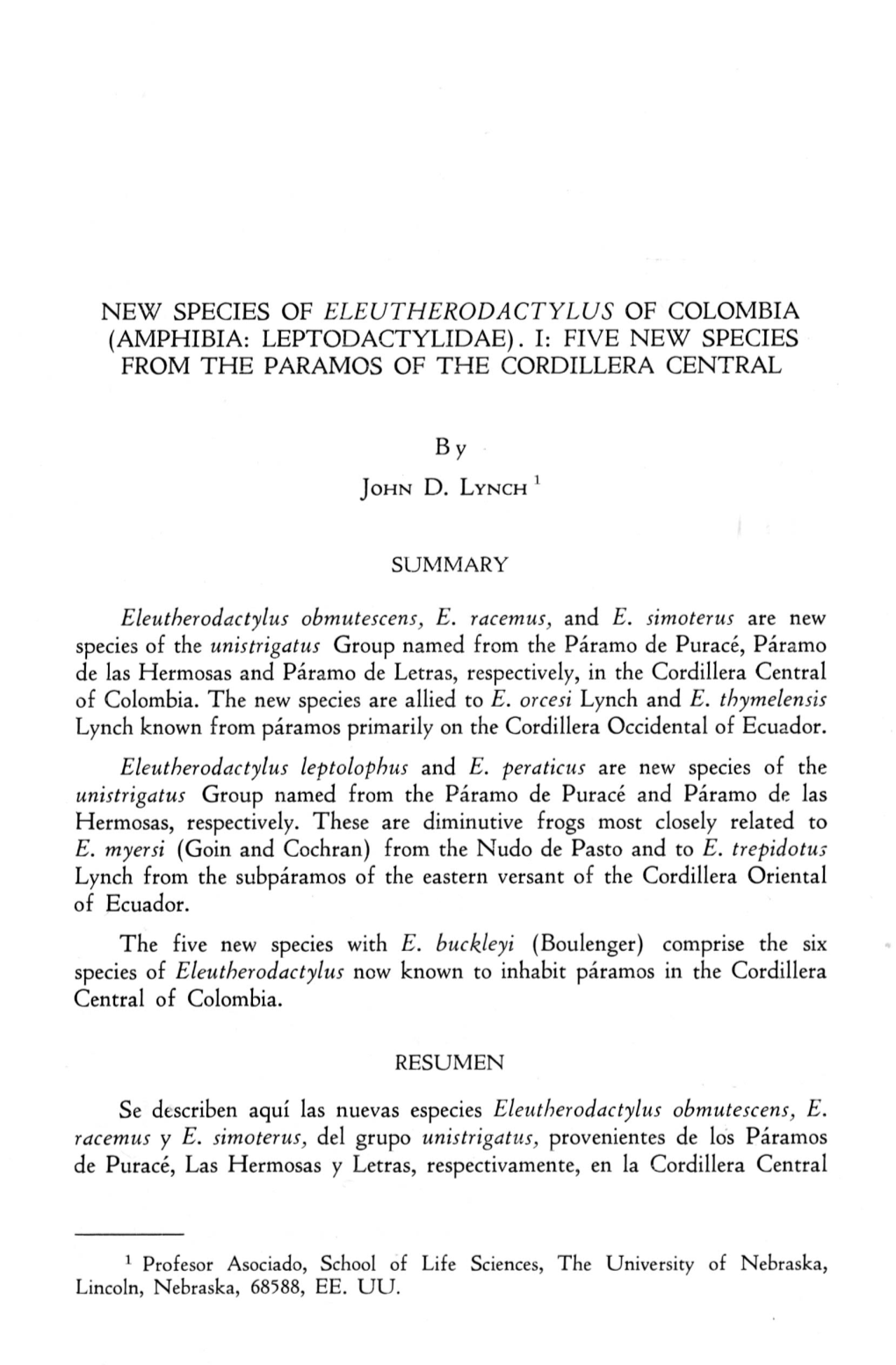 Five New Species from the Paramos of the Cordillera Central