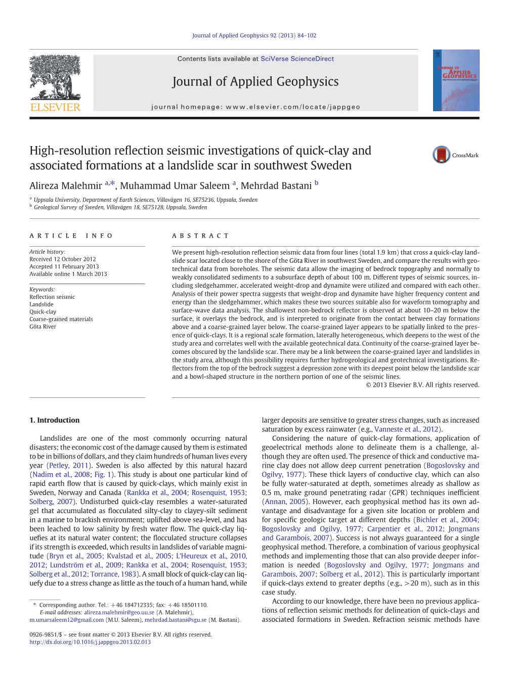 High-Resolution Reflection Seismic Investigations of Quick