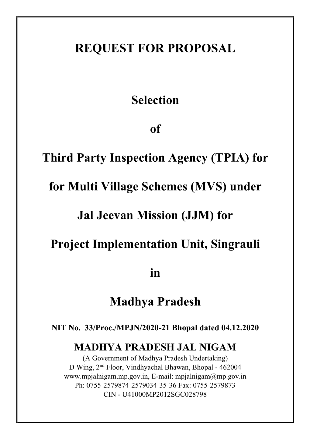 (TPIA) for for Multi Village Schemes (MVS) Under Jal Jeevan M