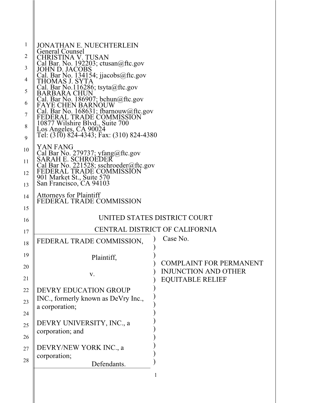 Filed Suit Against the Operators of Devry University